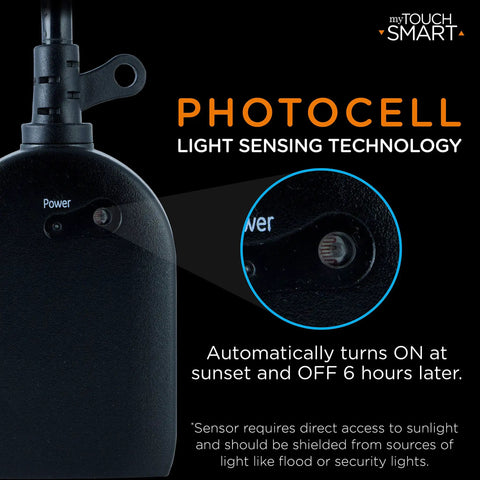 Single Plug In Outdoor Timer With Built In Light Sensor To Auto Trigger At Sunset And Switch Off After Six Hours for landscape lighting.