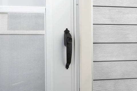 Push Button Door Latch For Screen And Storm Doors, Colonial Style, No Lockout Tech, Black Finish, Out Swing Ready For Three Quarters To One And A Quarter Inch Thick Metal Or Wood Doors, Built Tough And Easy To Install