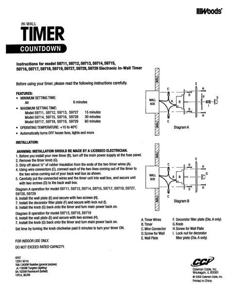 Installation instructions for the 60 Minute Spring Wound Timer White With Auto Shutoff For Home Use No Fuss Mechanical Timer