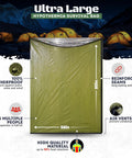 Ultra Large Waterproof Emergency Sleeping Bag For Survival And Hypothermia Prevention Lifesaver Multi Person Bivvy Sack shown in green.