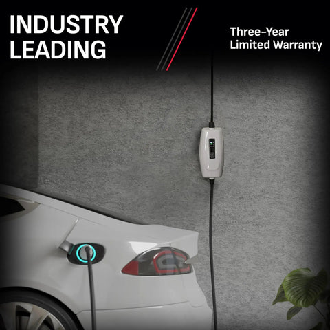 Go-To Portable Level 1 EV Charger For Home And On The Go 12 Amp At 120 Volt NEMA 5 15P Plug Indoor Outdoor Use J1772 Connector 20 Foot Cable SEV1670 Ships Fast shown charging electric vehicle