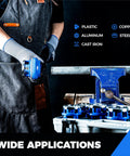 Person using All In One Ratcheting Pipe Threader Kit With 6 NPT Dies 1/4 Inch To 1-1/4 Inch on a pipe