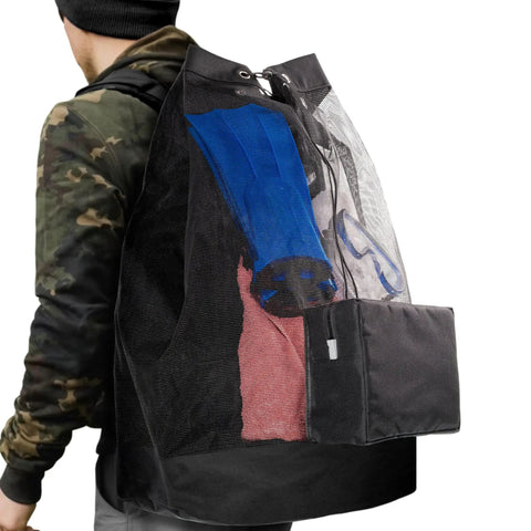 Mesh Scuba Diving Bag Backpack For Snorkeling Gear And Water Sports Equipment, black with XL size, breathable mesh and waterproof phone pocket