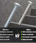 Comparison of two bolts showcasing Heavy Duty 5/16-18 Carriage Bolts Kit 1 Inch Stainless Steel 304 18-8 Round Head Square Neck