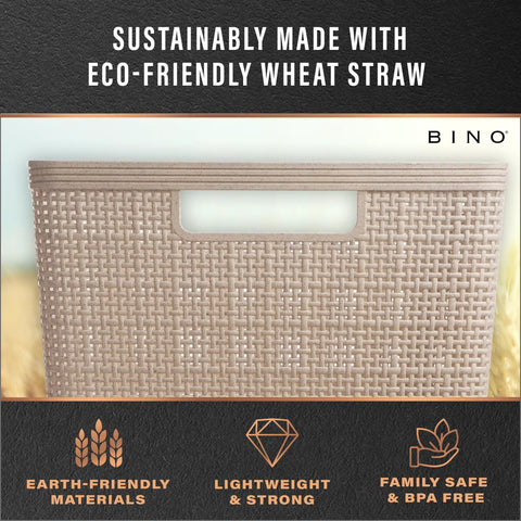 Small Natural Woven Plastic Basket 5 Pack Home Organization Closets Kitchen Bedrooms Space Saving Storage Bins displaying wheat straw texture.