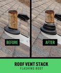 Before and after installation of 2 Pack Roof Collar Repair Boots For 1.5 To 2 Inch Vent Pipes With Silicone Sealant Included DIY Friendly Flexible Thermoplastic Rubber Roof Vent Flashing Collar Quick Leak Fix For Existing Roof Boots USA Made