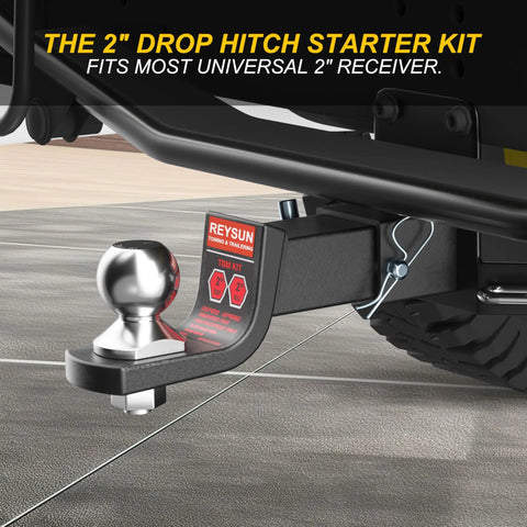 Drop Trailer Hitch Ball Mount Kit For 2 Inch Receiver With 2 Inch Ball And Five Eighth Inch Hitch Pin Kit Fits 2 Inch Hitch Receiver 7500 Lbs Capacity Matte Black attached to vehicle