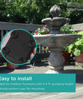 400 GPH Low Water Auto Shut Off Fountain Pump With LED Light installed on medium garden fountain, 3-5 ft height shown