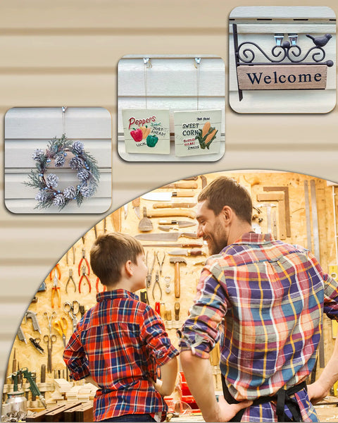 Vinyl Siding Hooks Hanger 10 Pack No Drill Quick Install For Hanging Outdoor Decor, wreath and sign demonstration indoors.