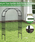 Adjustable Garden Arch Trellis 4.9x8.5 Ft Metal Outdoor Arbor For Climbing Plants shown on grass with depth guide details