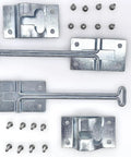 6 Inch T Entry Latch Zinc Iron Trailer Door Retainer For RV Two Pack, hardware with screws and brackets for installation.