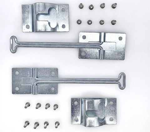6 Inch T Entry Latch Zinc Iron Trailer Door Retainer For RV Two Pack, hardware with screws and brackets for installation.