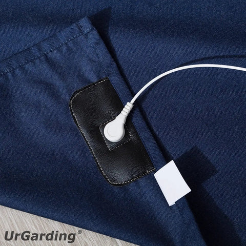EMF Shielding Grounding Mat With Stainless Fiber, 55x98 Inches, shown in dark blue with grounding wire connection detail.