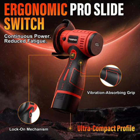 Brushless Cordless Angle Grinder Kit 800W with LED Display featuring ergonomic grip and lock-on mechanism for easy handling