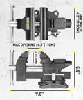 Diagram of Heavy Duty Workbench Vise With Swivel Base And Multi Jaw For Woodworking And DIY Projects Four And A Half Inch Table Vise
