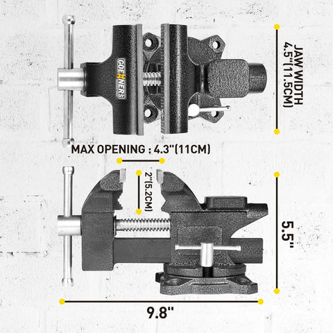 Diagram of Heavy Duty Workbench Vise With Swivel Base And Multi Jaw For Woodworking And DIY Projects Four And A Half Inch Table Vise
