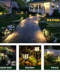 8 Pack LED Solar Outdoor Lights Waterproof for Garden Pathway Driveway and Yard Auto On at Night illuminating a garden path