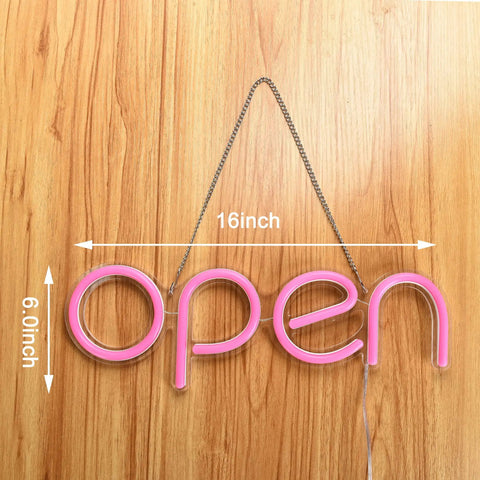 Open Sign For Business Pink 16x6 Inch Attention Grabbing Open Close Display With Low Voltage Bright Lights On Off Switch Pre assembled Hanging Chain For Window Or Wall Decor Attract More Customers hanging on wood wall