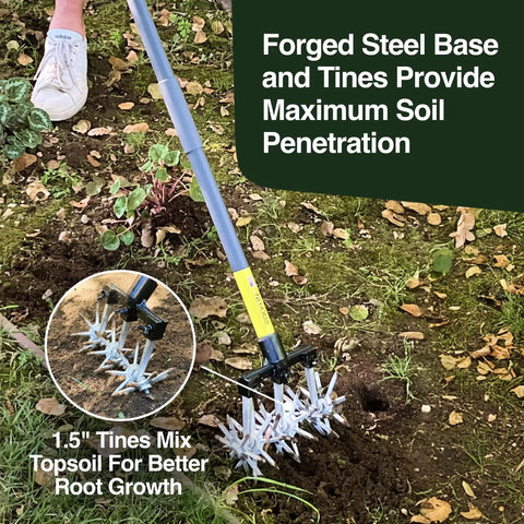 Heavy Duty Rotary Cultivator With 2X Steel Tines For All Soil Types Till Aerate Weed And Mix Soil 60 Inch Extra Long Handle tool in garden
