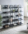 Five Shelf Vintage Industrial Bookcase With Black Metal Frame And MDF Shelves Space Saving Storage Organizer in living room corner