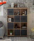 Built Like A Tank 12 Cube Industrial Bookcase With Six Metal Doors Premium Heavy Duty Storage Organizer Cabinet Stand For Living Room Home Office 59 Inches Tall in modern setting.