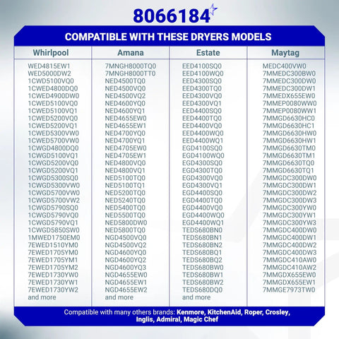 List of dryer models compatible with Dryer Motor Pulley 29 Inch Replacement Direct Fit For Whirlpool Kenmore Maytag