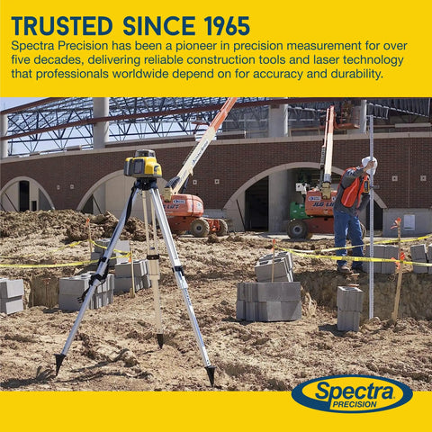 Self Leveling Rotary Laser Kit With Tripod HL450 Receiver GR151 Case And Alkaline Batteries Rugged IP66 Jobsite Performance No Fuss One Button Operation Fast Setup Precision For Grading And Alignment on tripod at construction site