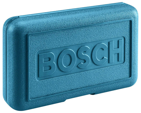 Blue carrying case for 8 Piece Router Template Guide Set With Quick Change Adapter RA1128, featuring embossed logo
