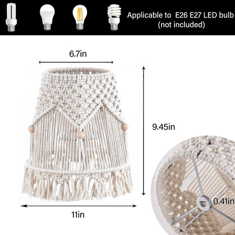 Macrame Lampshade For Table Lamps With Harp And Adapter, Spider Fitter Light Shade In Boho Style, 11x9.45 inches size