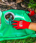 Heavy Duty Lawn Leveling Rake With 30x10 Inch Head And Anti Flip Design, planting mat with gloves, gardening in action