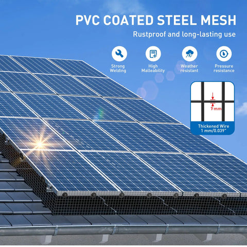 6 Inch 50 Ft Solar Panel Bird Guard And Wire Mesh Critter Barrier With 50 Fasteners PVC Coated Pigeon Netting on solar roof