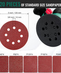 20 pieces of standard size sandpaper, 5 inch, compatible with Heavy Duty 5 Inch Random Orbital Sander With 3.8 Amp 450W Motor.