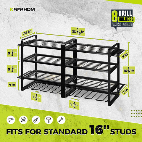 4 Tier Power Tool Organizer Wall Mount Set For Cordless Tools 2 Pack With Bottom Layer Holding Up To 8 Cordless Drills And Upper Tiers