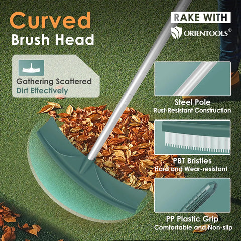 Telescopic Four Section Handle Turf Rake With Curved Head For Artificial Turf Patios And Carpets Gathers Pet Hair And Leaves