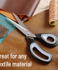 Premium Tailor Scissors 9.5 Inch Heavy Duty Stainless Steel For Fabric displayed with fabric and thread