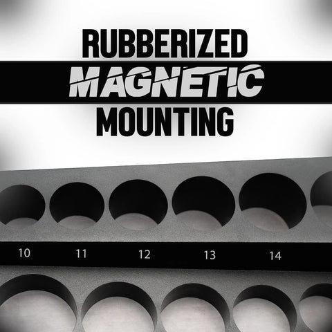 Close-up of rubberized magnetic mounting feature on Magnetic Socket Toolbox Organizer With Ratchet Holder And Three Trays