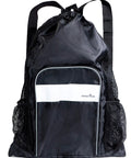 Mesh Swim Bag With Separate Wet And Dry Compartments for Swimming Beach and Camping Gear, black, 24" tall, front view