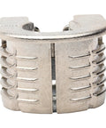Pro Grade Zinc Cam Lock Connectors For 19mm Panels, Drop In Ridge System Six Hardware, Nickel Plated 100 pack connector close-up.