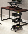 Beefy Steel Frame 3 Tier Metal Utility Rolling Cart With Black Finish For Home Garage Kitchen Organization And Easy Mobility On Four 2 Inch Casters alongside a desk