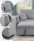 Straight Up Comfy 82 Inch Sectional Sofa Bed With Hidden Storage Chaise Drawer And Easy Pull Out Sleeper Frame Tailored For Studio Apartments Or Tight Rooms with nailhead trim, throw pillows, and solid wood legs.