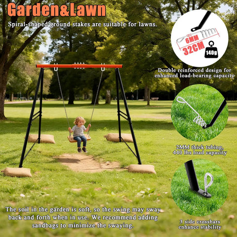 A-Frame Swing Stand For Hammock Chair, Heavy Duty Steel Frame Supports Up To 440 Lbs in a green backyard setup.