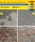 No Sweat Exterior Concrete Sealer Clear Natural Finish One Gallon showing before and after water resistance on concrete surfaces.