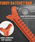 Orange TONDA 3-ton jack-stand ratchet bar with sawtooth teeth, front view