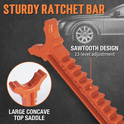 Orange TONDA 3-ton jack-stand ratchet bar with sawtooth teeth, front view
