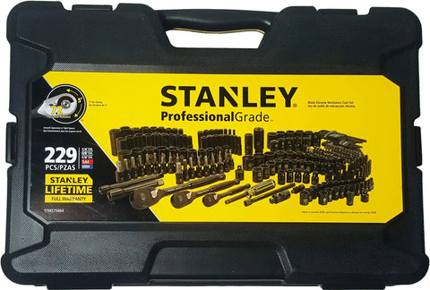 Beefy Professional Grade Black Chrome 229 Piece Socket Set For Heavy Duty Mechanics Includes One Quarter Inch Three Eighths Inch And One Half Inch Wrenches Plus All Sockets With Laser Etched Markings And Reversible Mechanism