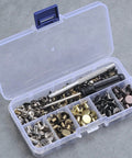 Hella Durable 125 Piece Chicago Screw Kit With Five Mixed Metallic Shades For Leather Crafting Shoes And Bags Includes Quick Install Tools And Neat Plastic Case Features Smooth Round Flat Heads For Garment Making And Repairs.