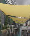Beige 14 Foot Square Waterproof Sun Shade Sail With UPF50 Plus UV Block 95 Percent Water Resistant Canopy Awning for patio setup