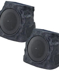 Two Pack Solar Powered Rock Speakers With Lit RGB Lights IP44 Water Resistant Outdoor Speakers For Patio Pool Party Yard Garden USB Rechargeable And USB Charging, side view of rock-like texture