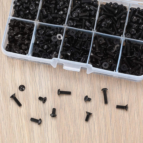720 Pcs M3 Hex Socket Cap Bolts Screws Assortment Kit With Pan Head And Flat Head Button Style, Black Alloy Steel, M3 Size