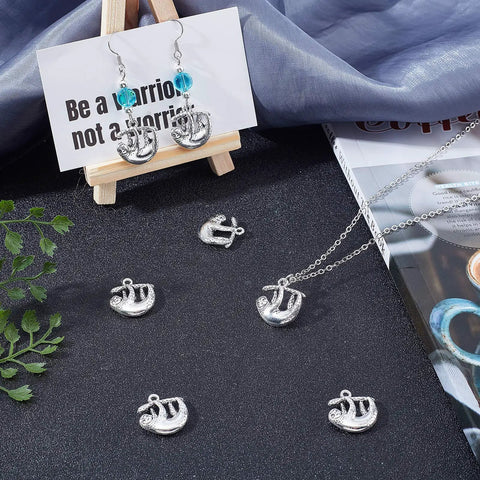 50Pcs Silver Alloy Sloths Charms Pendants For DIY Jewelry Making And Crafting Tibetan Style Antique Silver Finish Charms displayed